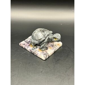 Carved Stone Turtle Figurine Natural Stone Base 1" x 1.5"‎ Sculpture Alabaster?